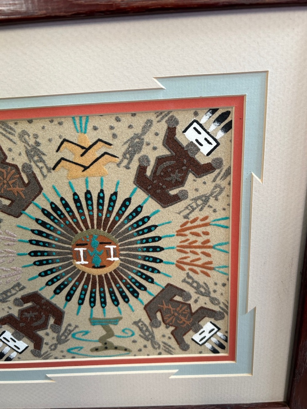 Wall Art signed Navajo sandpainting, a collectible art form. 14” x 14” - Picture 3 of 8